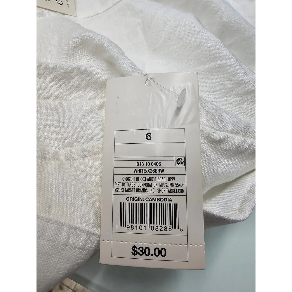 A New Day Womens Tapered Highest Rise Pants White Linen Blend Casual Size 6